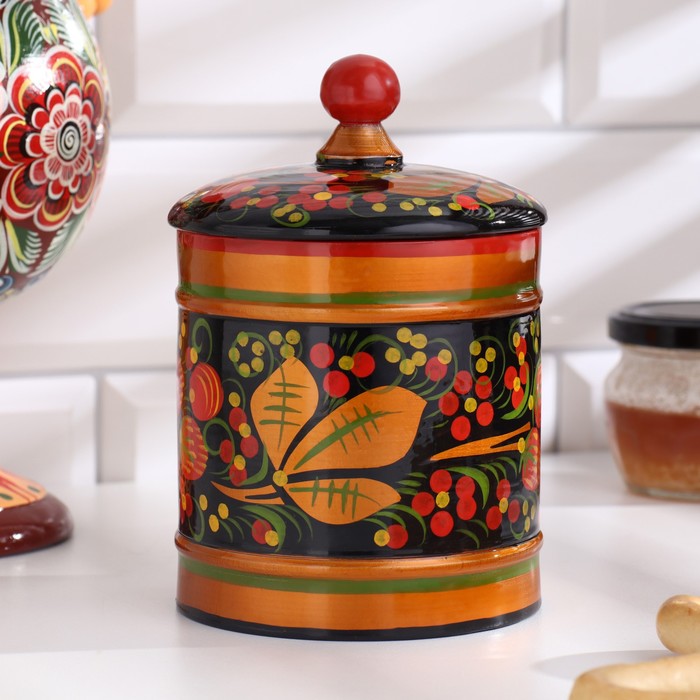 

Кадочка «Земляничка», средняя, 8,5x15 см, хохлома, Разноцветный
