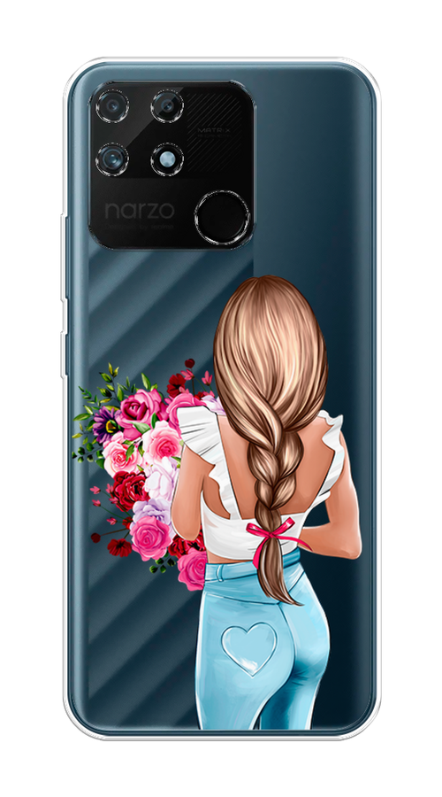 

Чехол на Realme Narzo 50A "Девушка с цветами", Коричневый;розовый;голубой, 258450-6