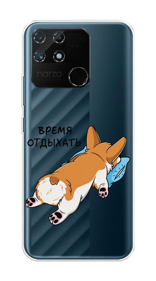 

Чехол на Realme Narzo 50A "Корги отдыхает", Черный;коричневый;голубой, 258450-1