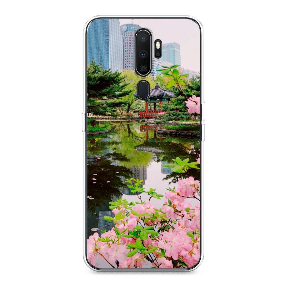 

Чехол на Oppo A5 "Сакура возле озера", Зеленый;розовый;голубой, 251350-2