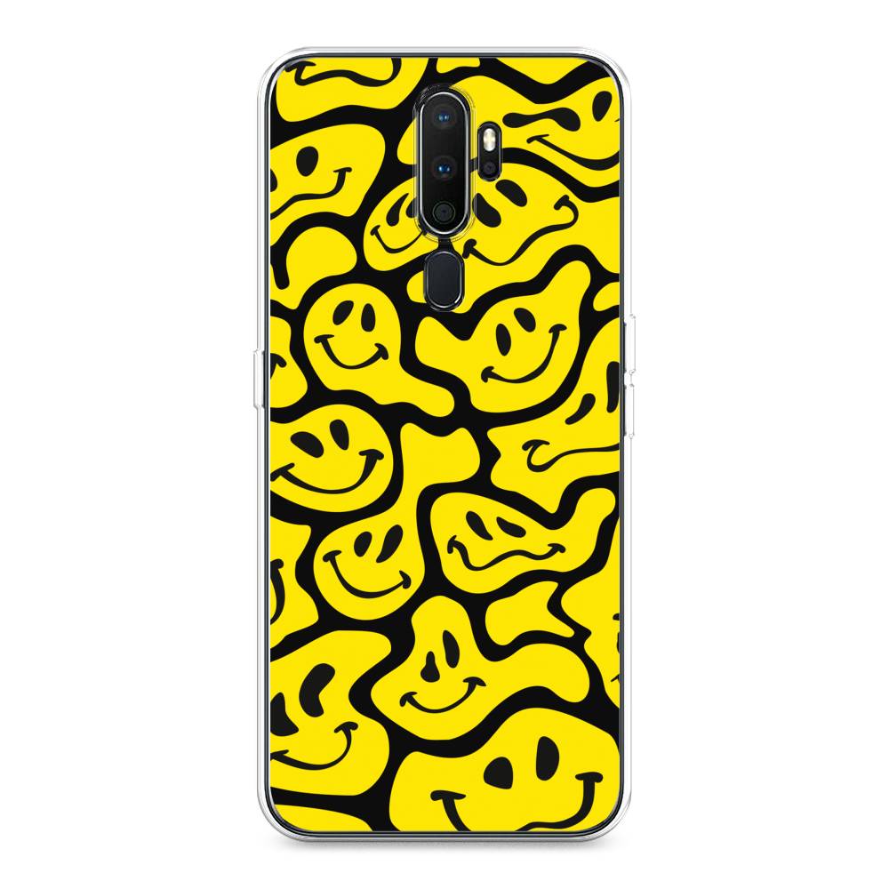 

Чехол на Oppo A5 "Расплывчатые смайлики желтые", Черный;желтый, 251350-6