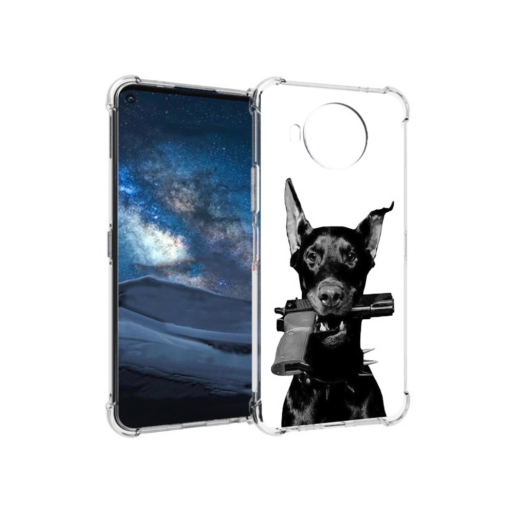 

Чехол MyPads Tocco для Nokia 8.3 доберман с пистолетом (PT227053.110.331), Прозрачный, Tocco