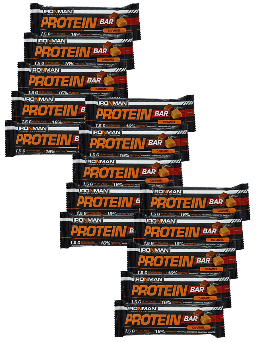 фото Протеиновый батончик ironman protein bar с коллагеном карамель 15х35г