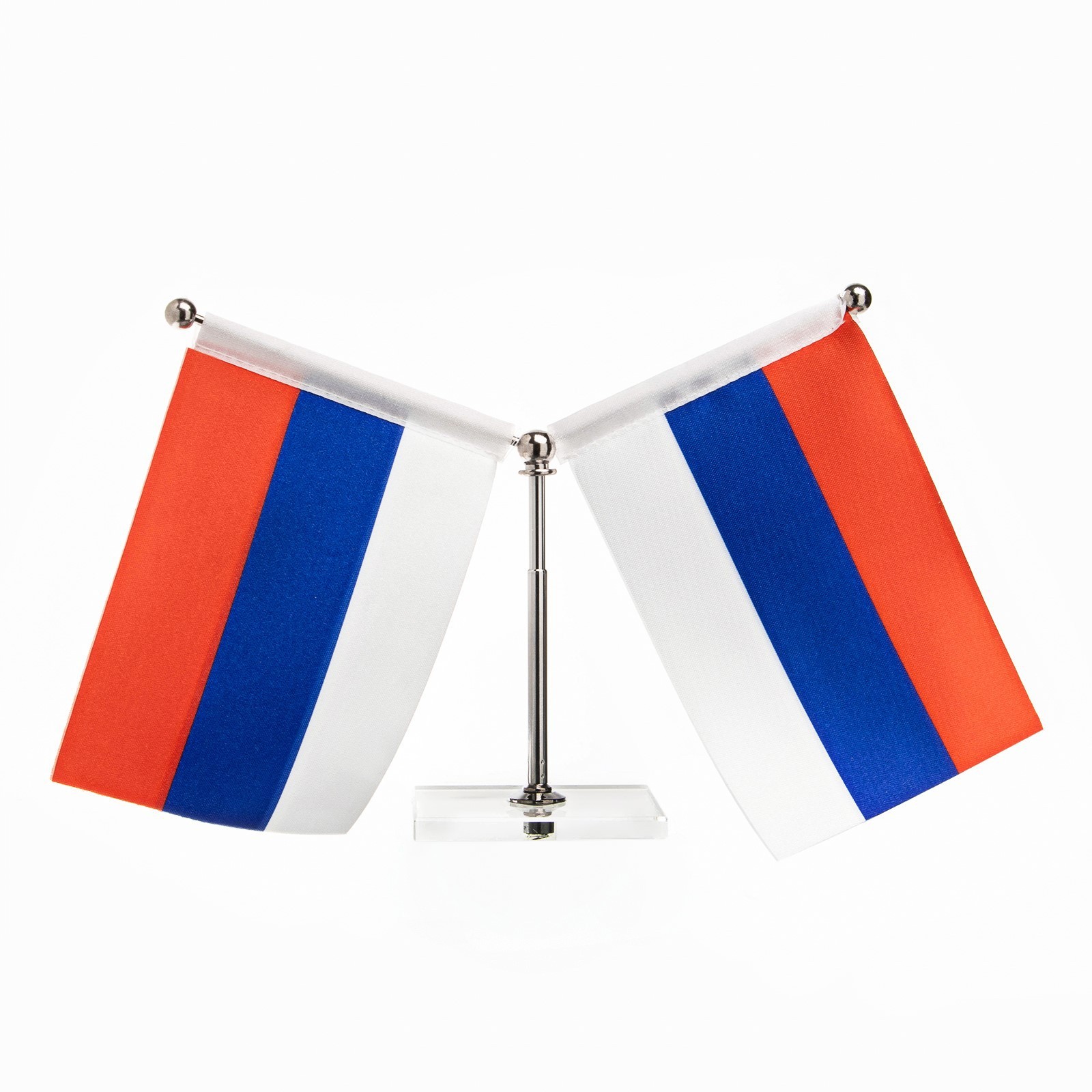 

Флаг России настольный, с двумя флажками 8 х 11 см, квадрат, 16.5 х 12 см