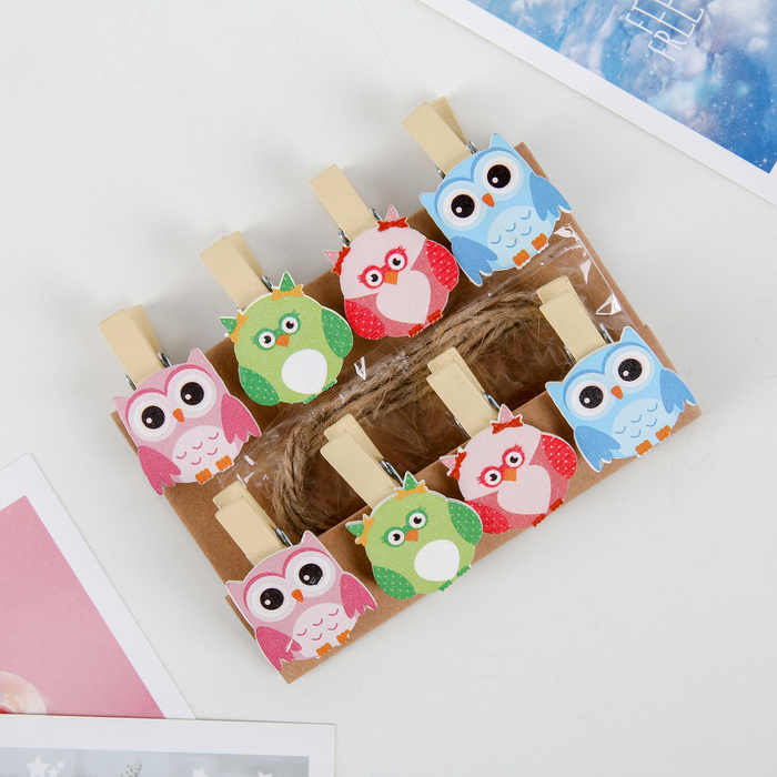 

Набор прищепок «Совушки», 3,6 см, 8 шт, Разноцветный, Прищепки декоративные Memory