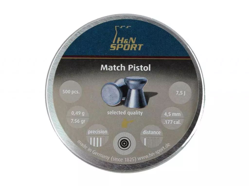 

Пули пневматические H&N Match Pistol 4,5 мм 0,49 г, 500 штук, Серый