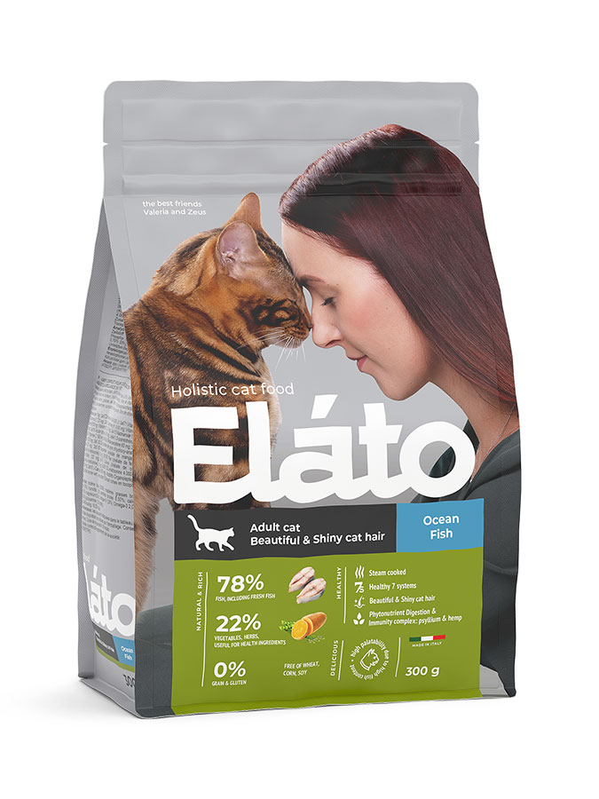 Сухой корм для кошек Elato, рыба, 0,3кг