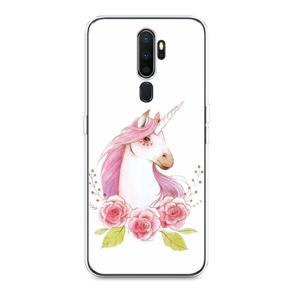 

Чехол на Oppo A5 "Единорог цветы", Белый;розовый;серый, 251350-1