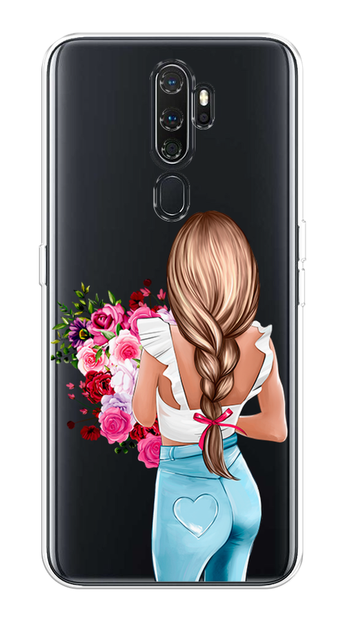 

Чехол на Oppo A5 "Девушка с цветами", Коричневый;розовый;голубой, 251350-6