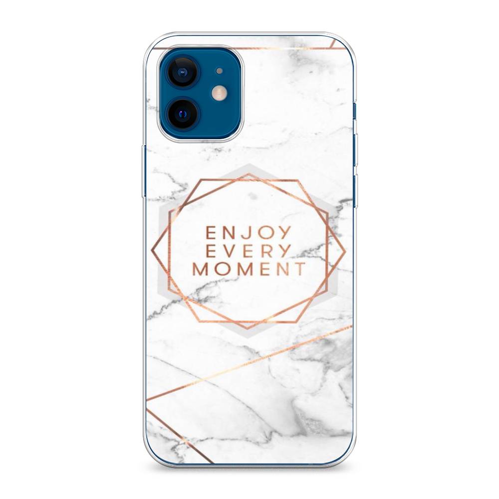 фото Силиконовый чехол "enjoy every moment мрамор" на apple iphone 12 mini awog