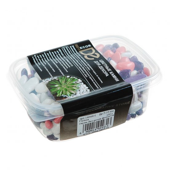 Галька для аквариума DECOR DE сиреневая-белая-розовая-фиолетовая, 5-10 мм, 350 г