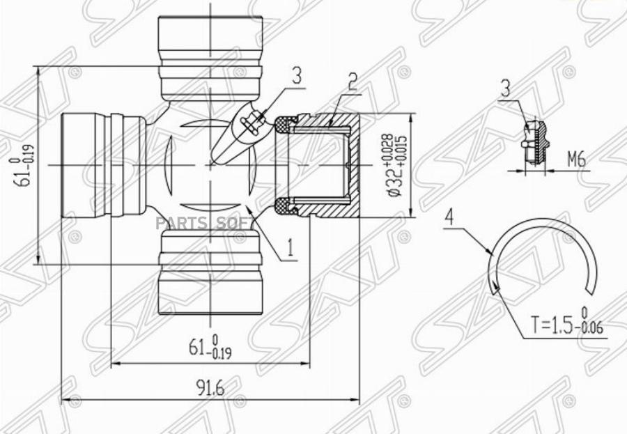 Крестовина Кардана Rr задний Ty Lcr J80 Surf Trn215 Dyna Sat арт ST-04371-36030 980₽