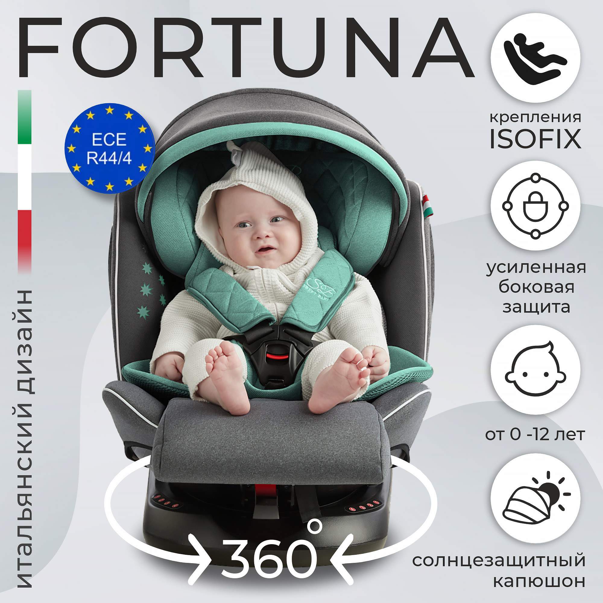 Автокресло детское Sweet Baby Fortuna, Grey, Turquoise 427023