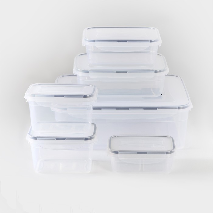 Набор контейнеров прямоугольных Plast'ART 6 шт: 5,5 л, 1,4 л, 0,8 л, 0,4 л, 0,7 л, 0,7 л