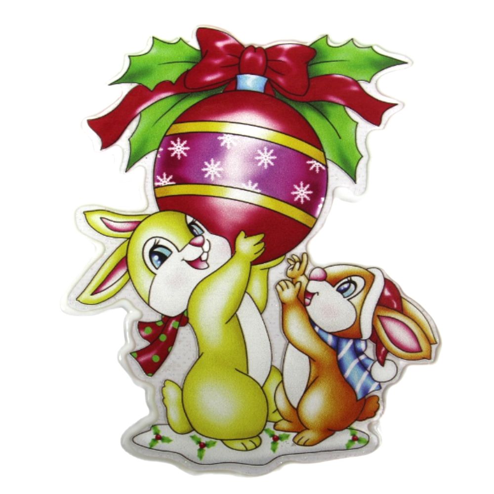 Новогодняя наклейка Merry Christmas два кролика с ёлочной игрушкой 15311 1шт