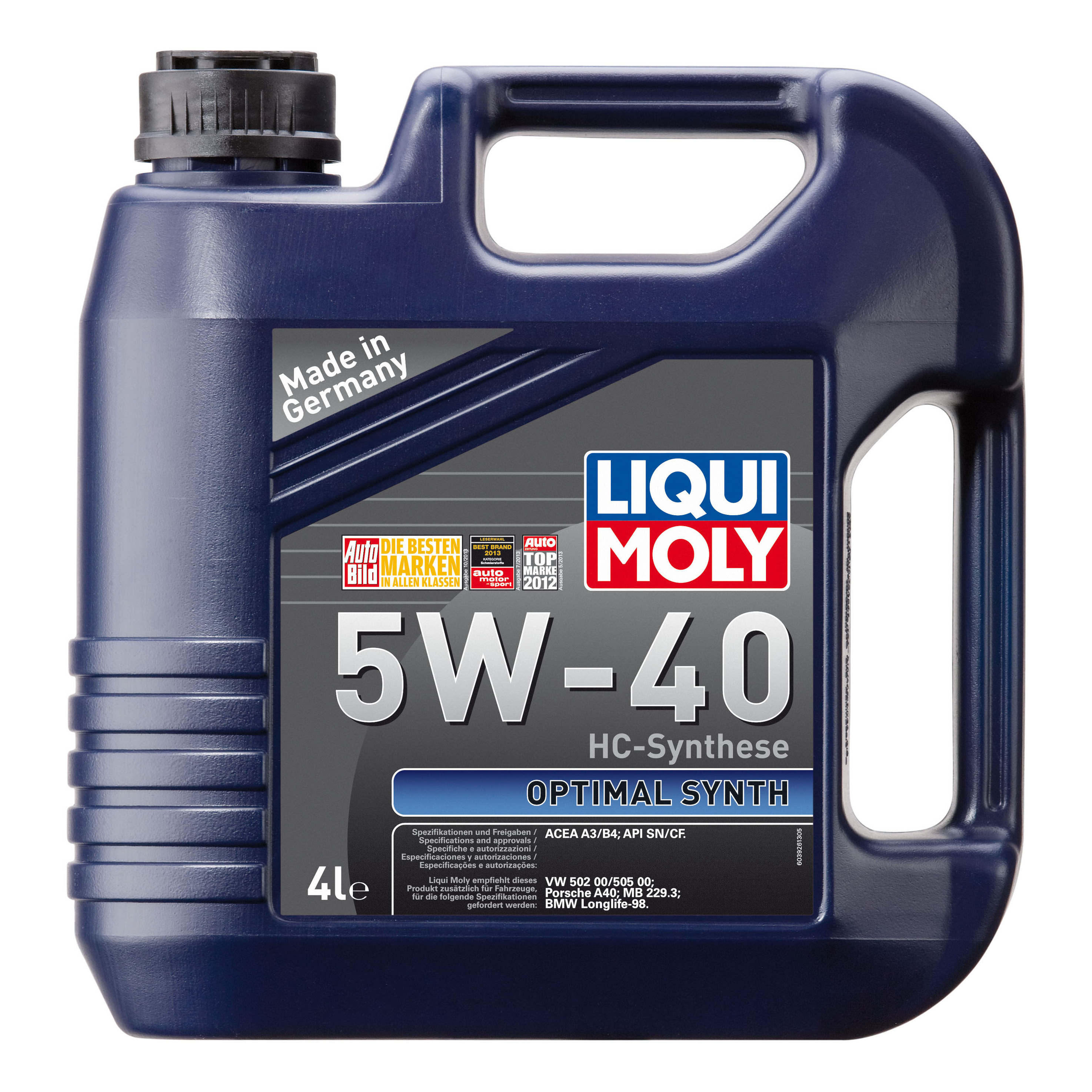 

Моторное масло Liqui Moly синтетическое Optimal Synth 5W40 Cf/Sn A3/B4 4л