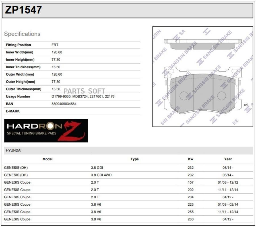 Тормозные колодки Sangsin brake дисковые ZP1547