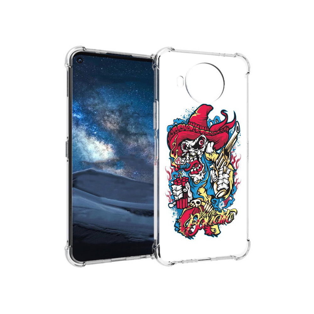 

Чехол MyPads Tocco для Nokia 8.3 нарисованный скелет с писталетом (PT227053.110.513), Прозрачный, Tocco