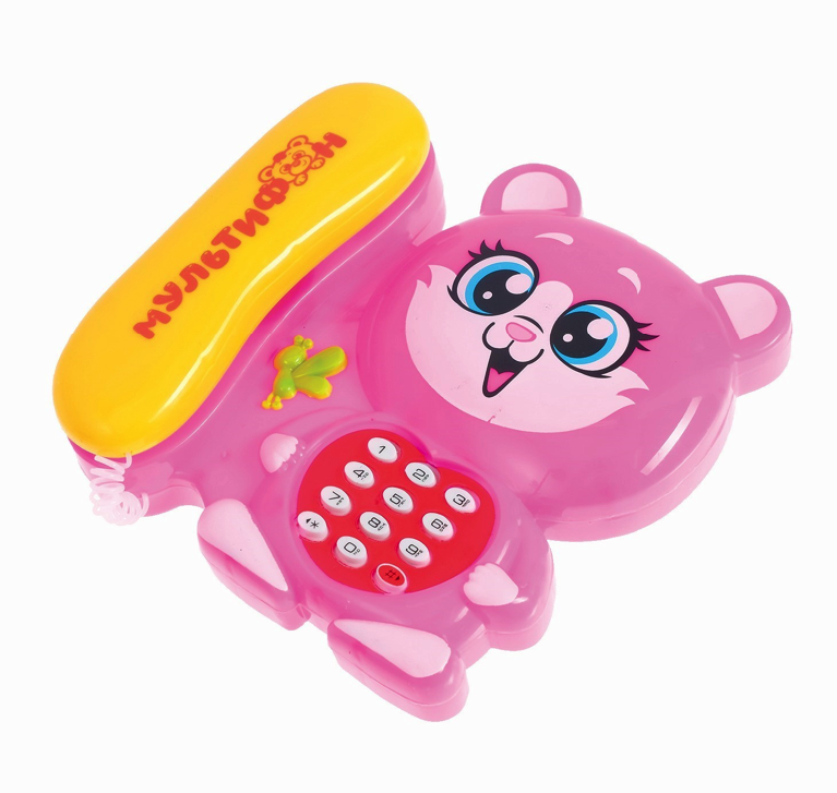 Телефон стационарный «Кошка», русская озвучка, работает от батареек, цвет розовый Забияка конструктор забавные шестерёнки работает от батареек 81 деталь забияка