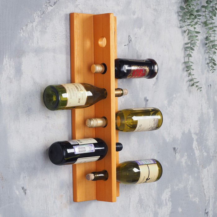 фото Полка деревянная под 6 бутылок, 60,5х19х7,5 см добропаровъ