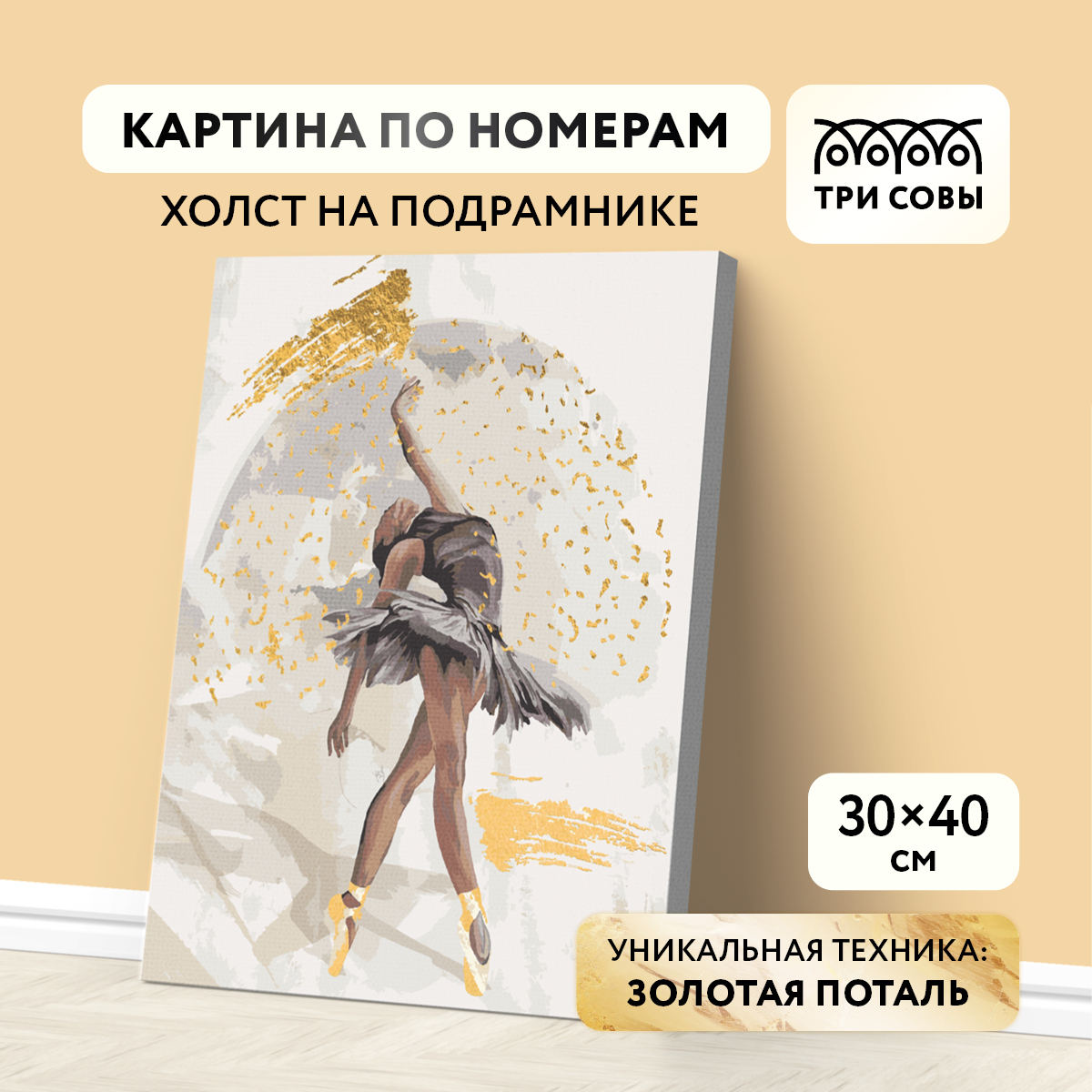 

Картина по номерам на холсте ТРИ СОВЫ "Балерина", 30*40, с поталью, акриловыми красками