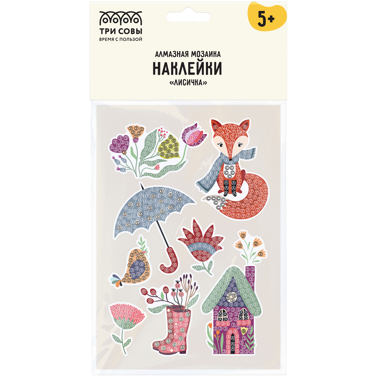 

Алмазная мозаика, наклейки ТРИ СОВЫ "Лисичка", пакет с европодвесом