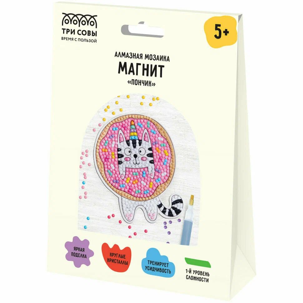 

Алмазная мозаика, магнит ТРИ СОВЫ "Пончик", картонный конверт