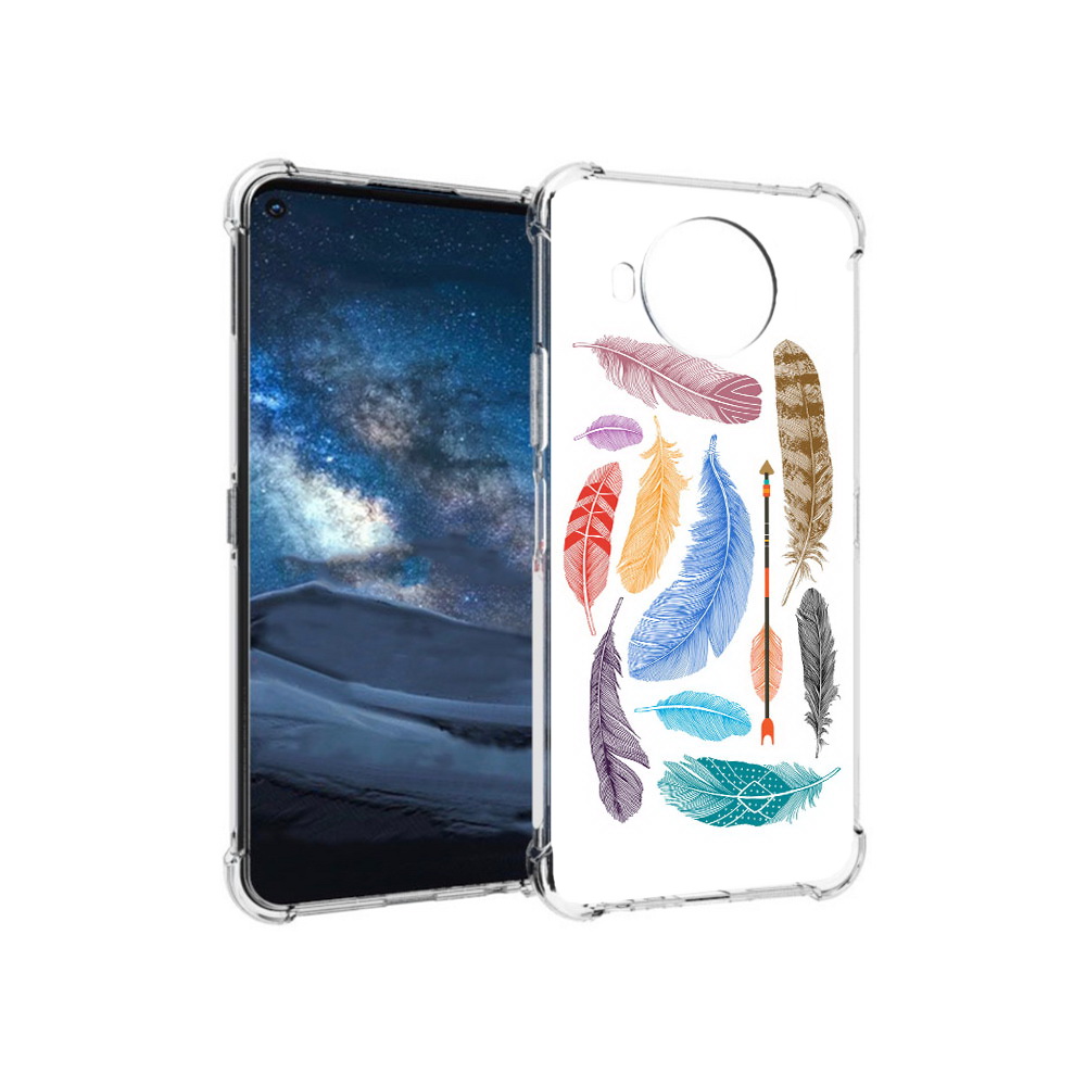 

Чехол MyPads Tocco для Nokia 8.3 разноцветные перья (PT227053.110.572), Прозрачный, Tocco