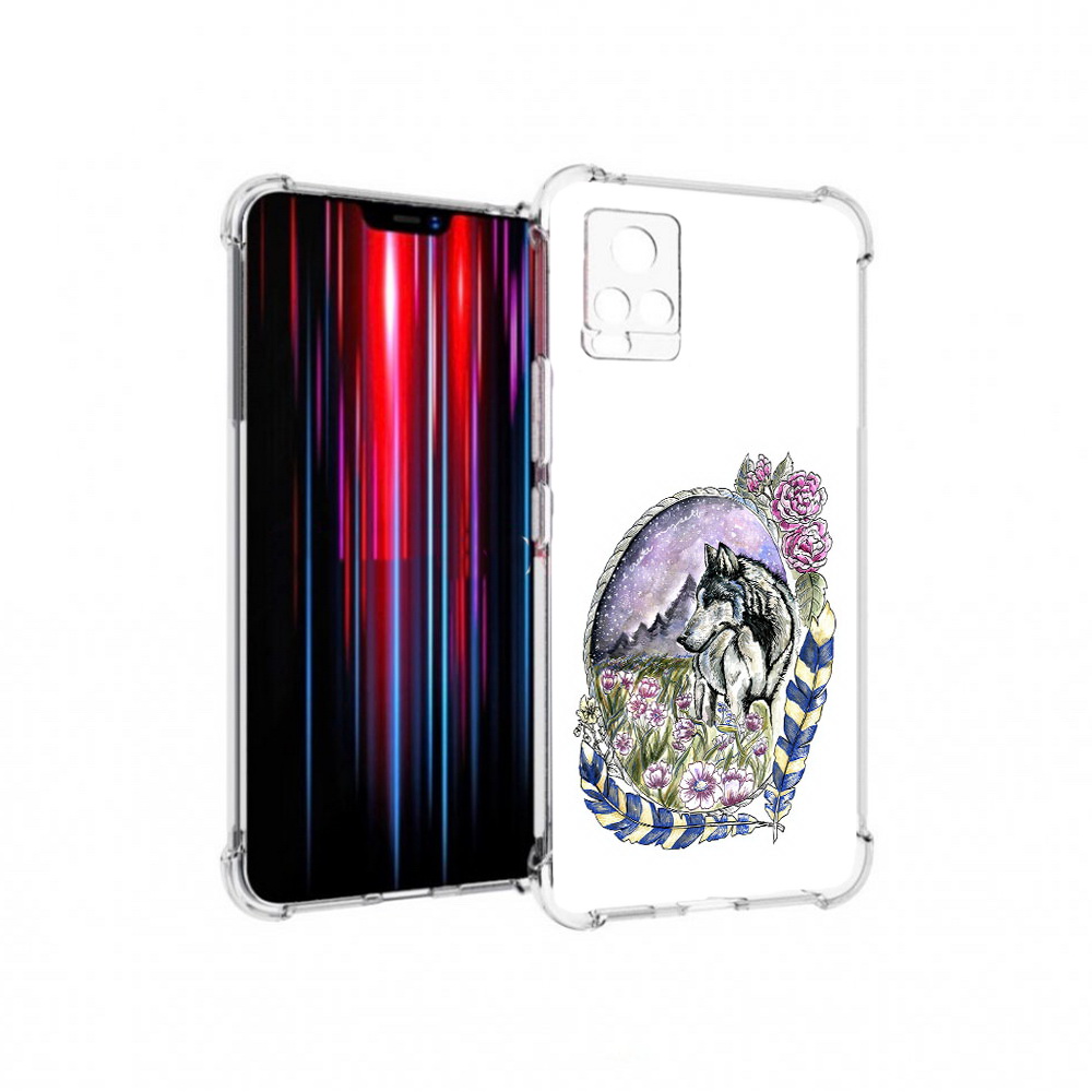 

Чехол MyPads Tocco для Vivo V20 PRO нарисованный волк в цветах с перьями, Прозрачный, Tocco