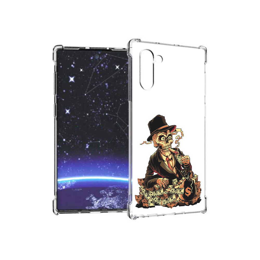 

Чехол MyPads Tocco для Samsung Galaxy Note 10 нарисованный череп с сигаретой, Прозрачный, Tocco