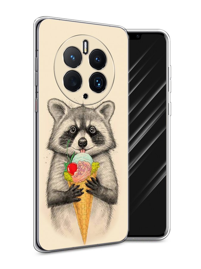 

Чехол Awog для Huawei Mate 50 Pro "Енот с мороженым", Бежевый;серый, 6109950-10