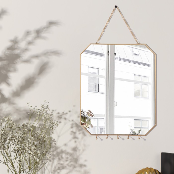 фото Зеркало настенное «геометрия», зеркальная поверхность 24,3 × 29,4 см, цвет золотистый queen fair