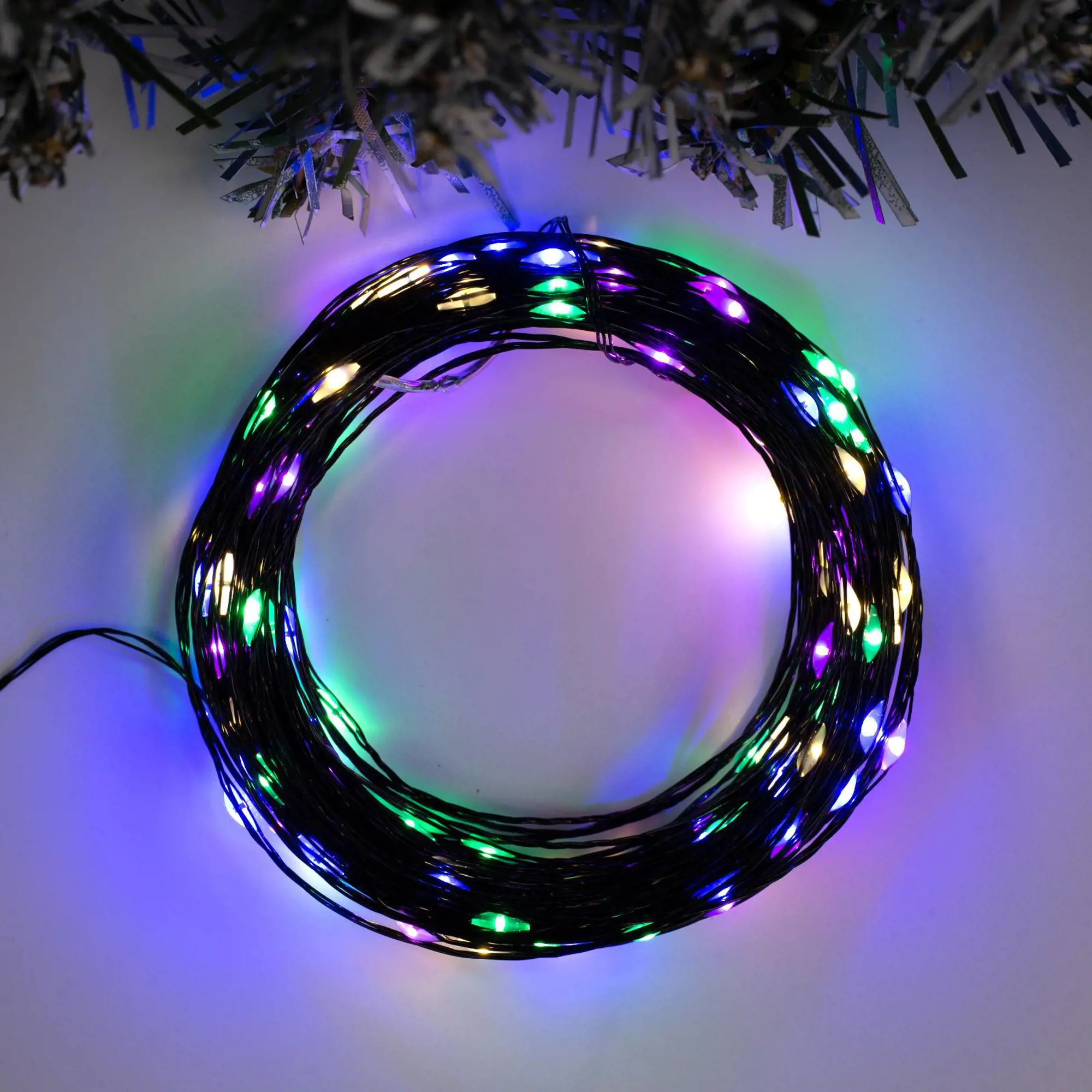 фото Гирлянда «нить» 20 м роса, ip20, чёрная нить, 200 led, свечение мульти, 12 в luazon lighting