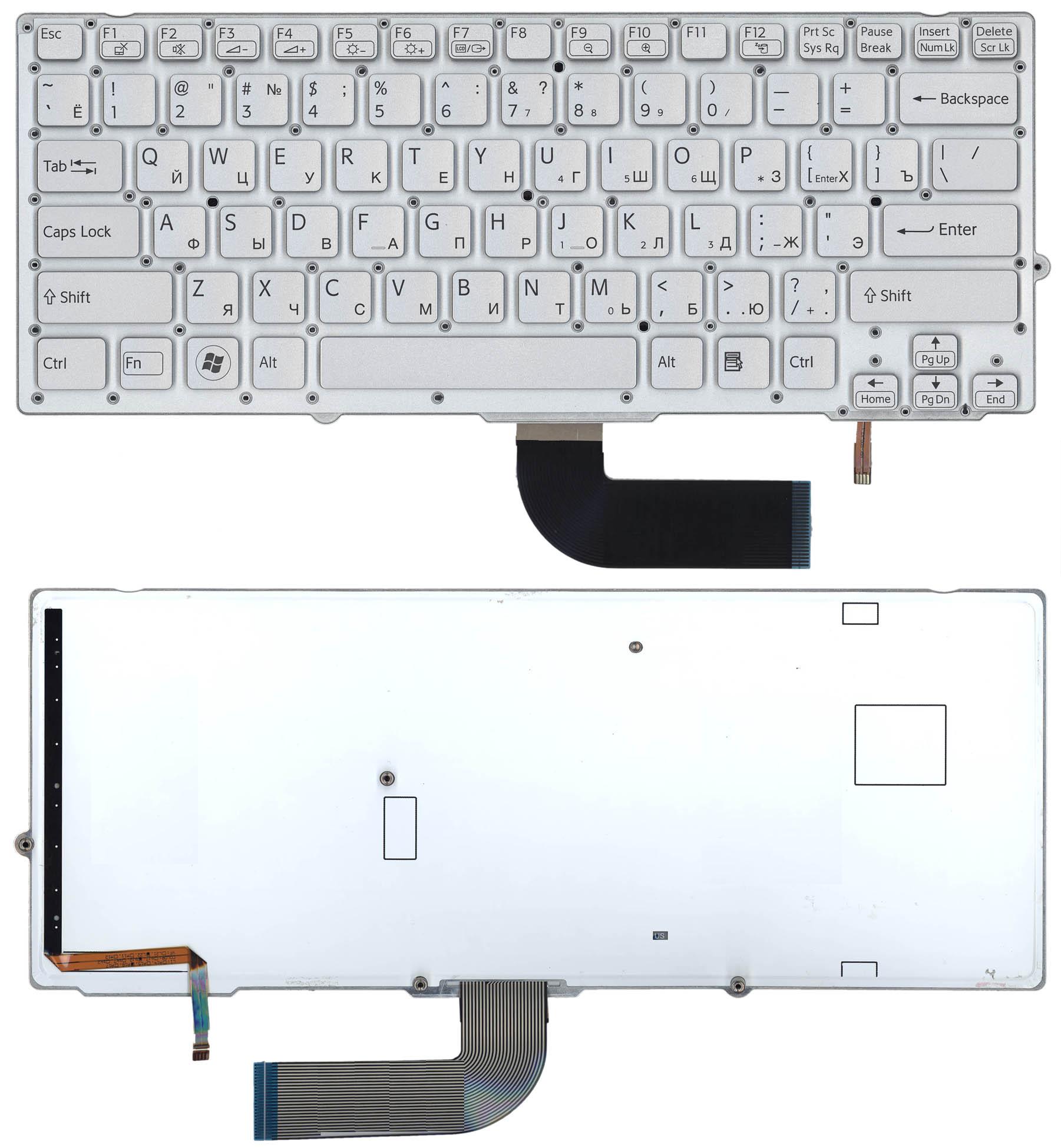 Клавиатура для ноутбука Sony Vaio VPC-SD VPC-SB серебристая c подсветкой