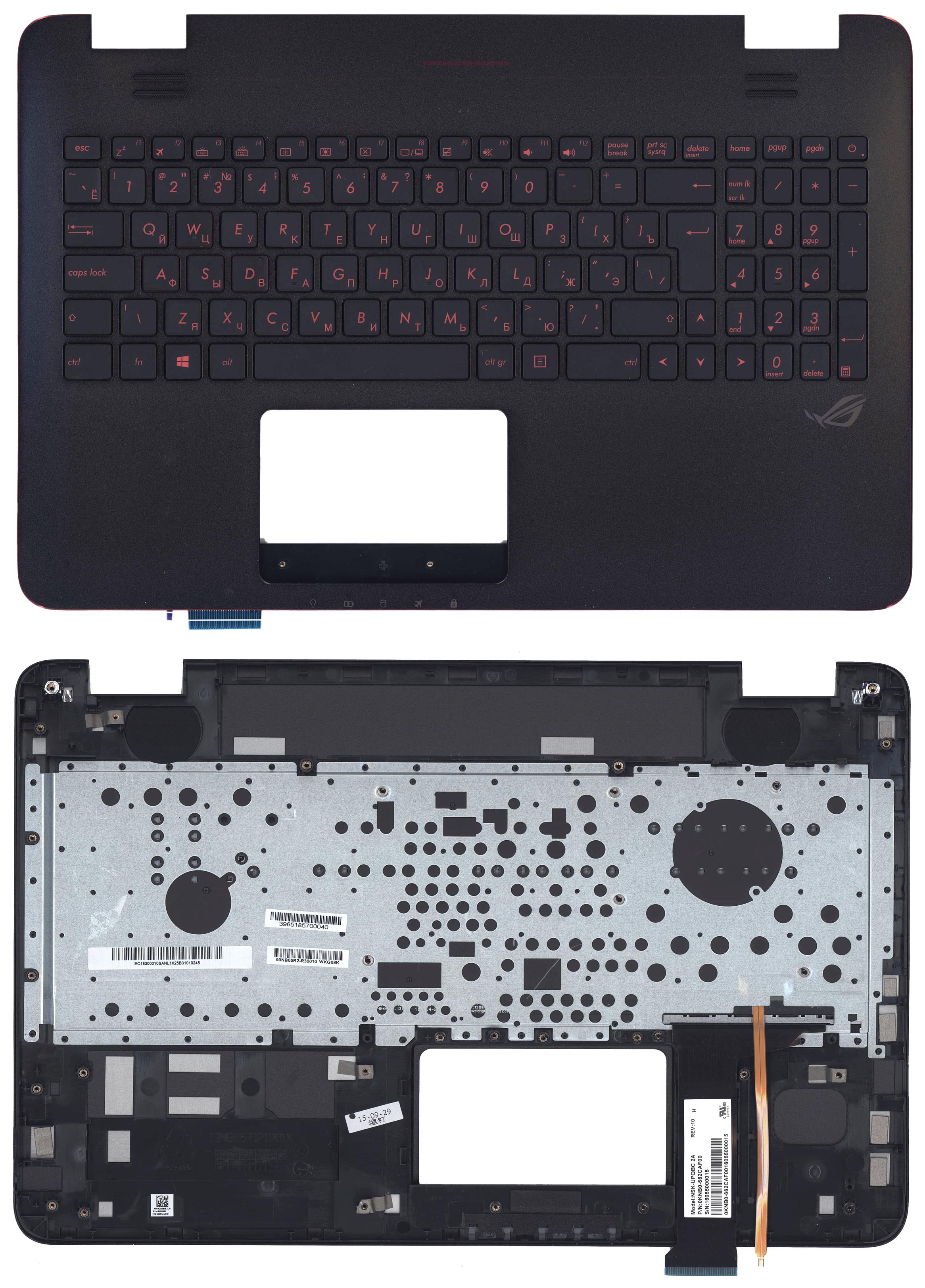 фото Клавиатура для ноутбука asus g551, n551 черная топ- панель, красной подсветкой oem
