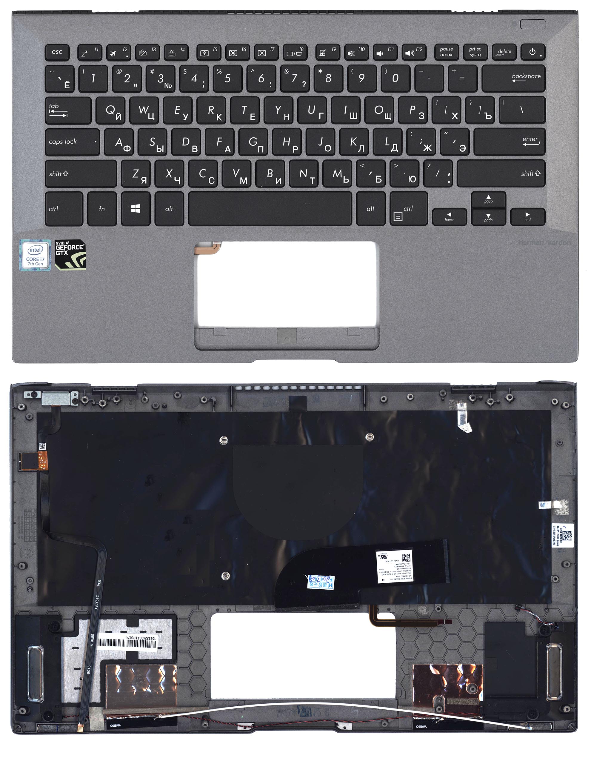 фото Клавиатура для ноутбука asus pro b9440u черная топ-панель oem