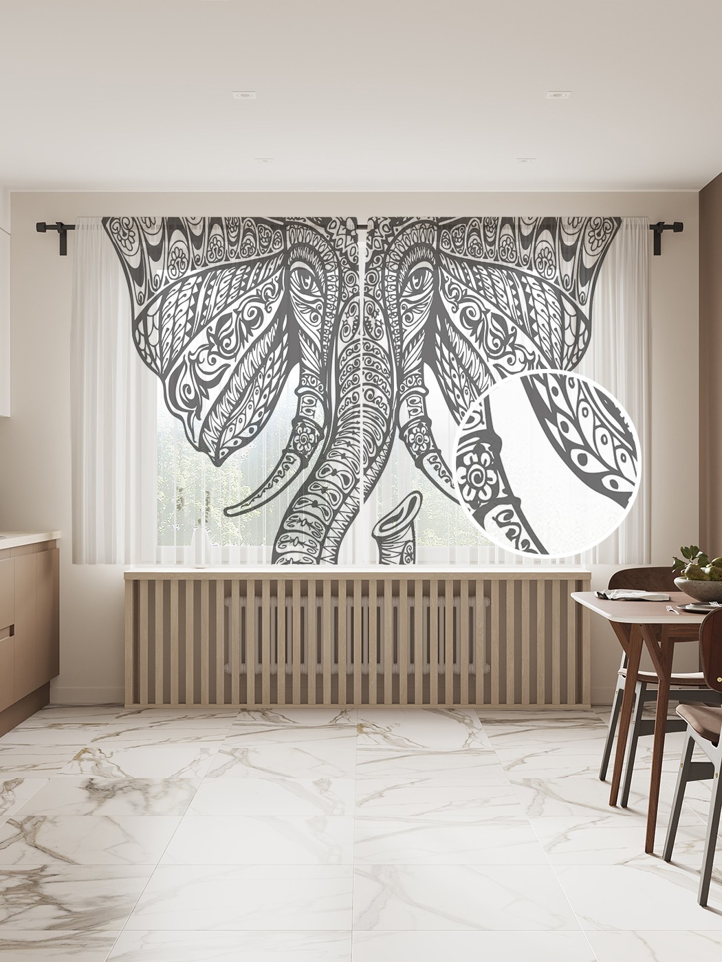 

Фототюль JoyArty "Портрет орнаментального слона" 145x180см, 2 полотна, лента, 50 крючков, Портрет орнаментального слона