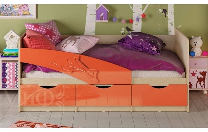 фото Детская кровать дельфин 80х160, оранжевый металлик миф