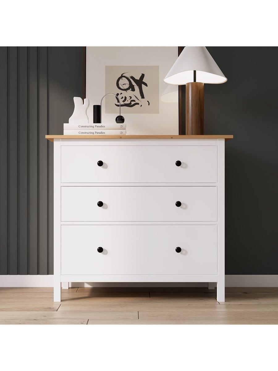 Комод Hemnes Кантри деревянный 3 ящика 108х50х96 см, белый/светло-коричневый