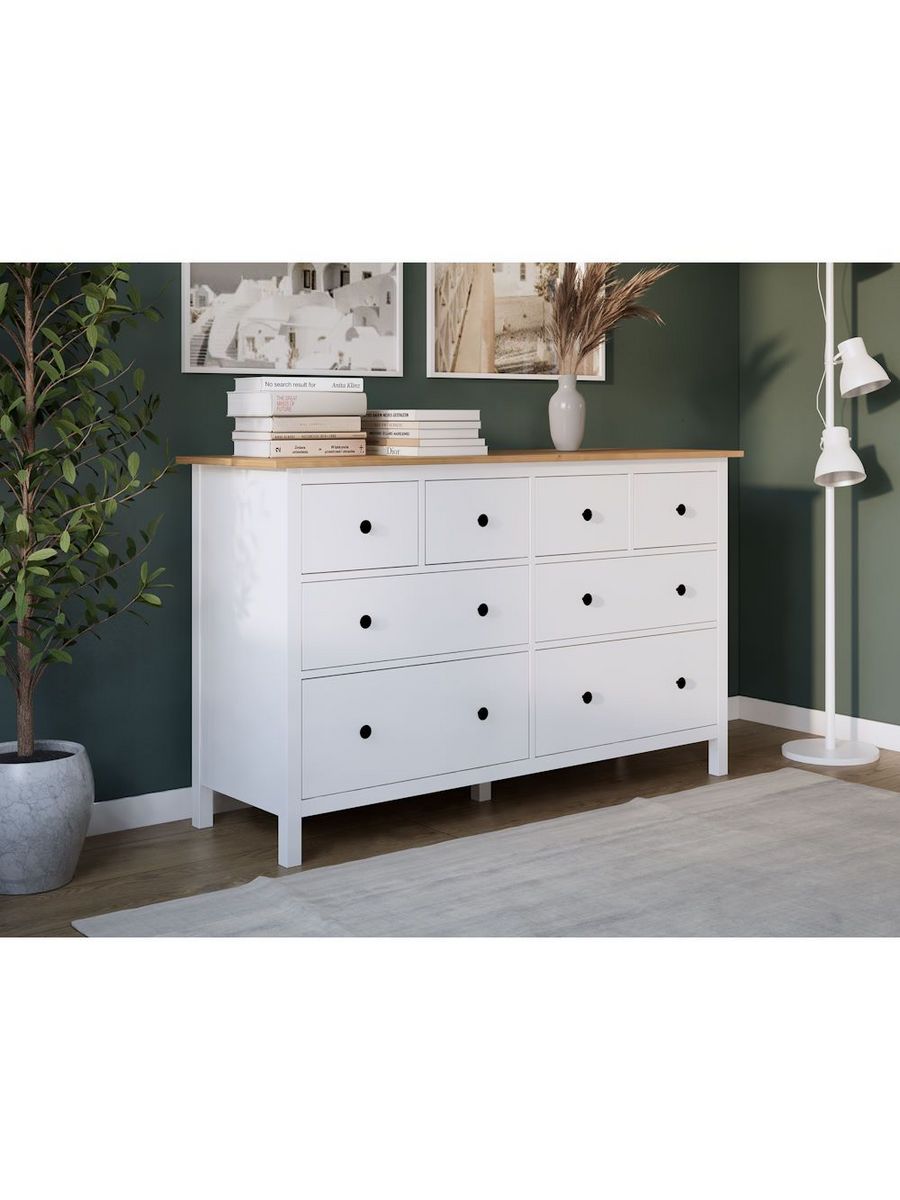 Комод Hemnes деревянный 8 ящиков 160х50х96 см, белый