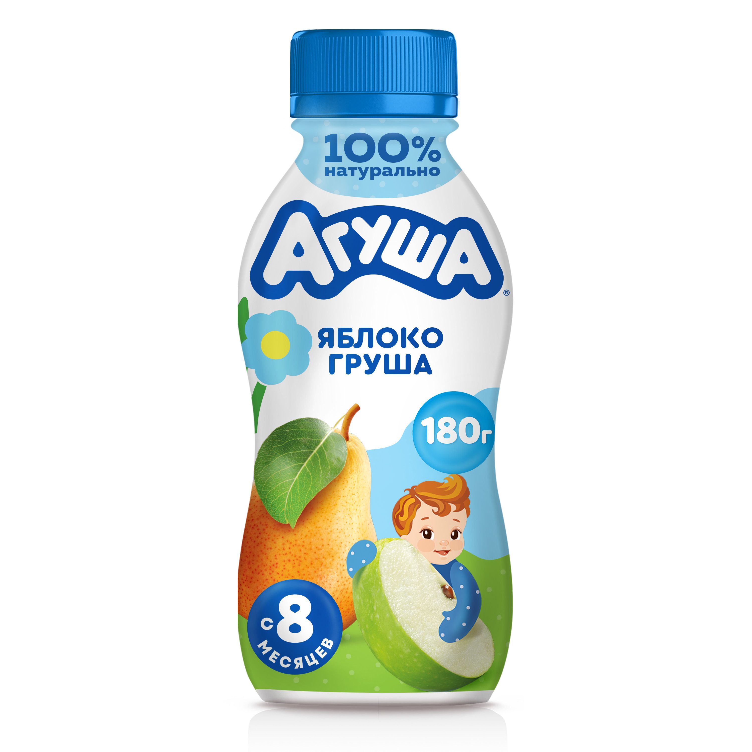 Йогурт питьевой Агуша яблоко-груша, с 8 месяцев, 2,7%, 200 мл