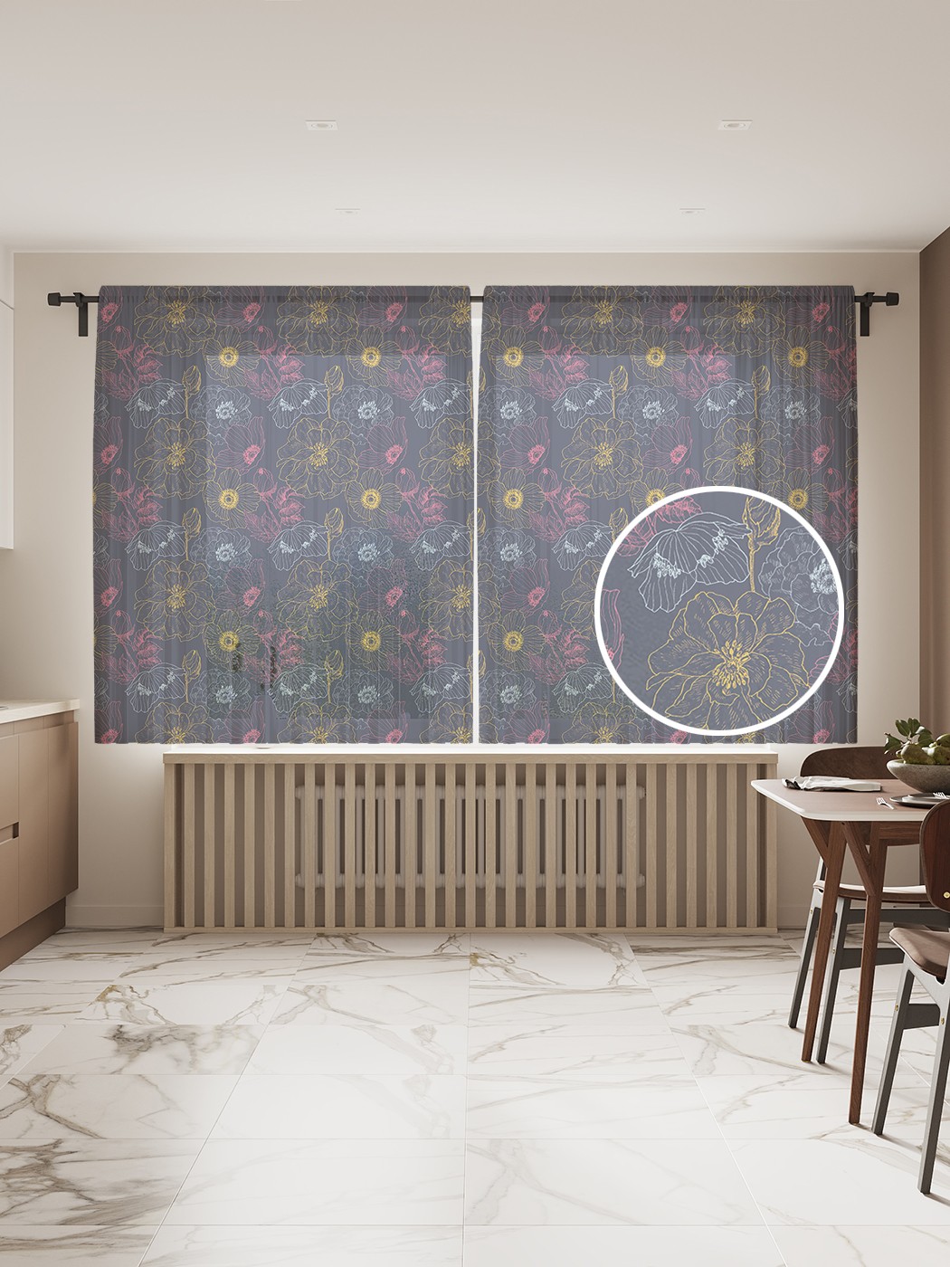 

Фототюль JoyArty "Контур цветов", 145x180 см (2 полотна со шторной лентой + 50 крючков), Контур цветов