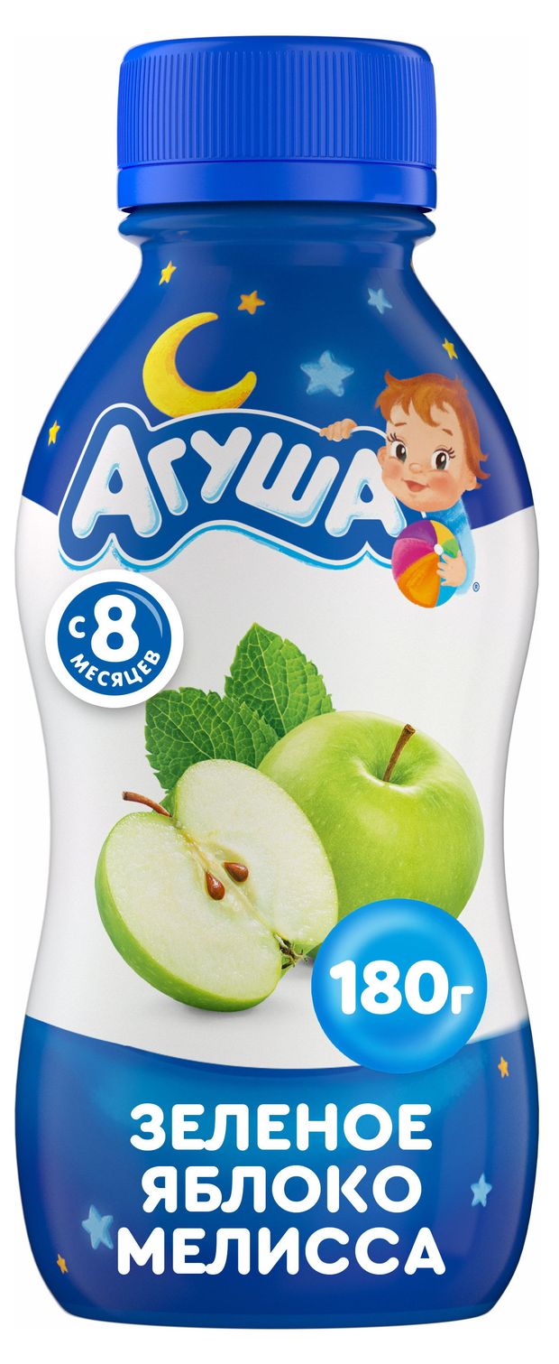 Йогурт питьевой Агуша Засыпай-ка, зеленое яблоко-мелисса, с 8 месяцев, 2,7%, 200 г