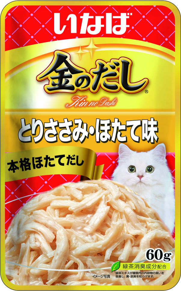 Влажный корм для кошек Inaba Kinnodashi с курицей игребешком, 12шт по 60г