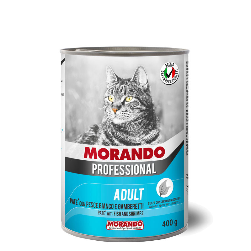 Консервы для кошек Morando Professional с белой рыбой и креветками, 24шт по 400г