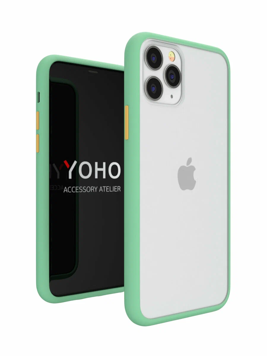 Чехол накладка YOHO , противоударный, матовый, для iPhone 11 Pro. Салатовый-оранжевый