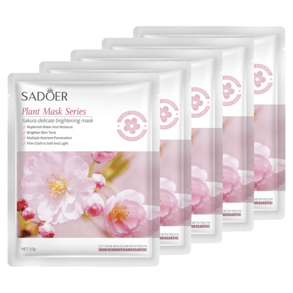 Набор Sadoer Тканевая маска для лица выравнивающая с экстрактом цветов сакуры х 5 шт под сенью сакуры