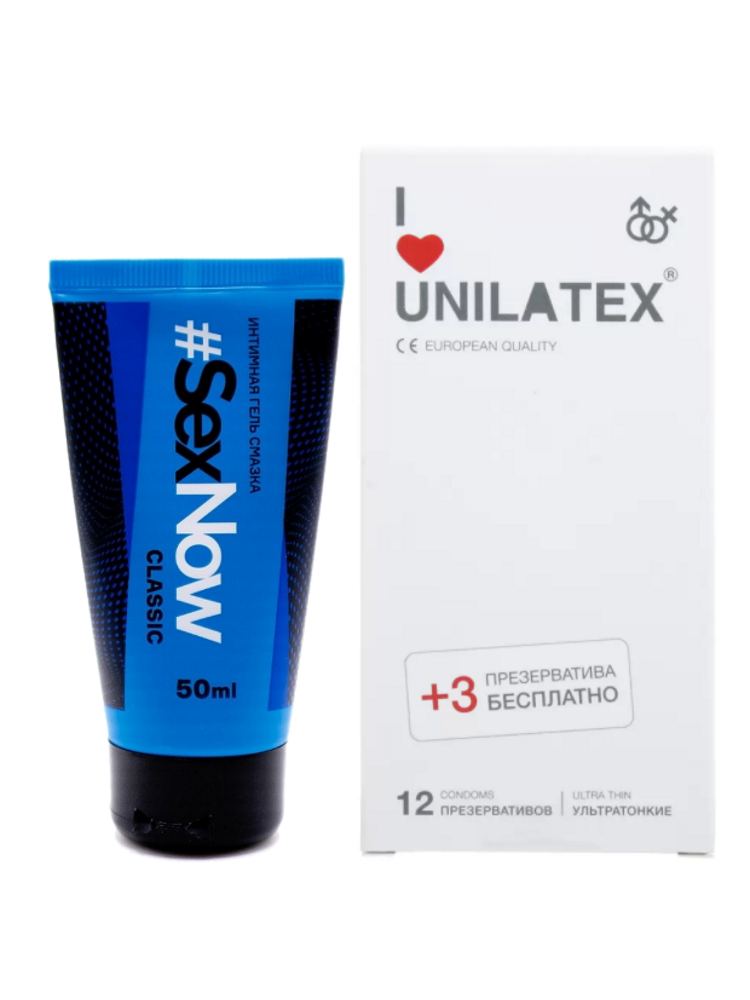 фото Набор презервативы unilatex ultrathin 15 шт. + интимная гель смазка sexnow classic 50 мл