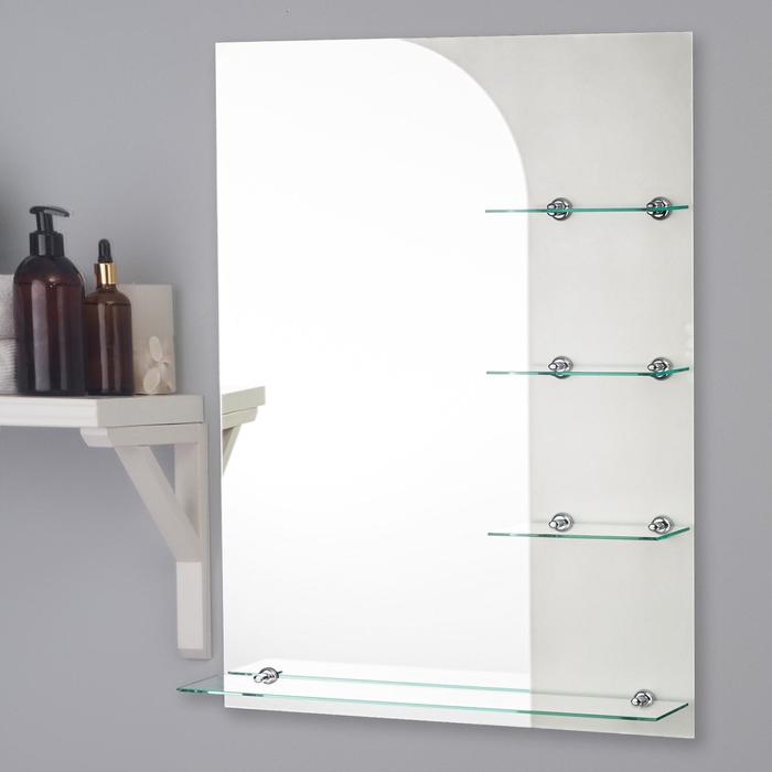 Зеркало, настенное, с пескоструйной графикой, с полочками, 60x80 см настенное зеркало виктория белый глянец