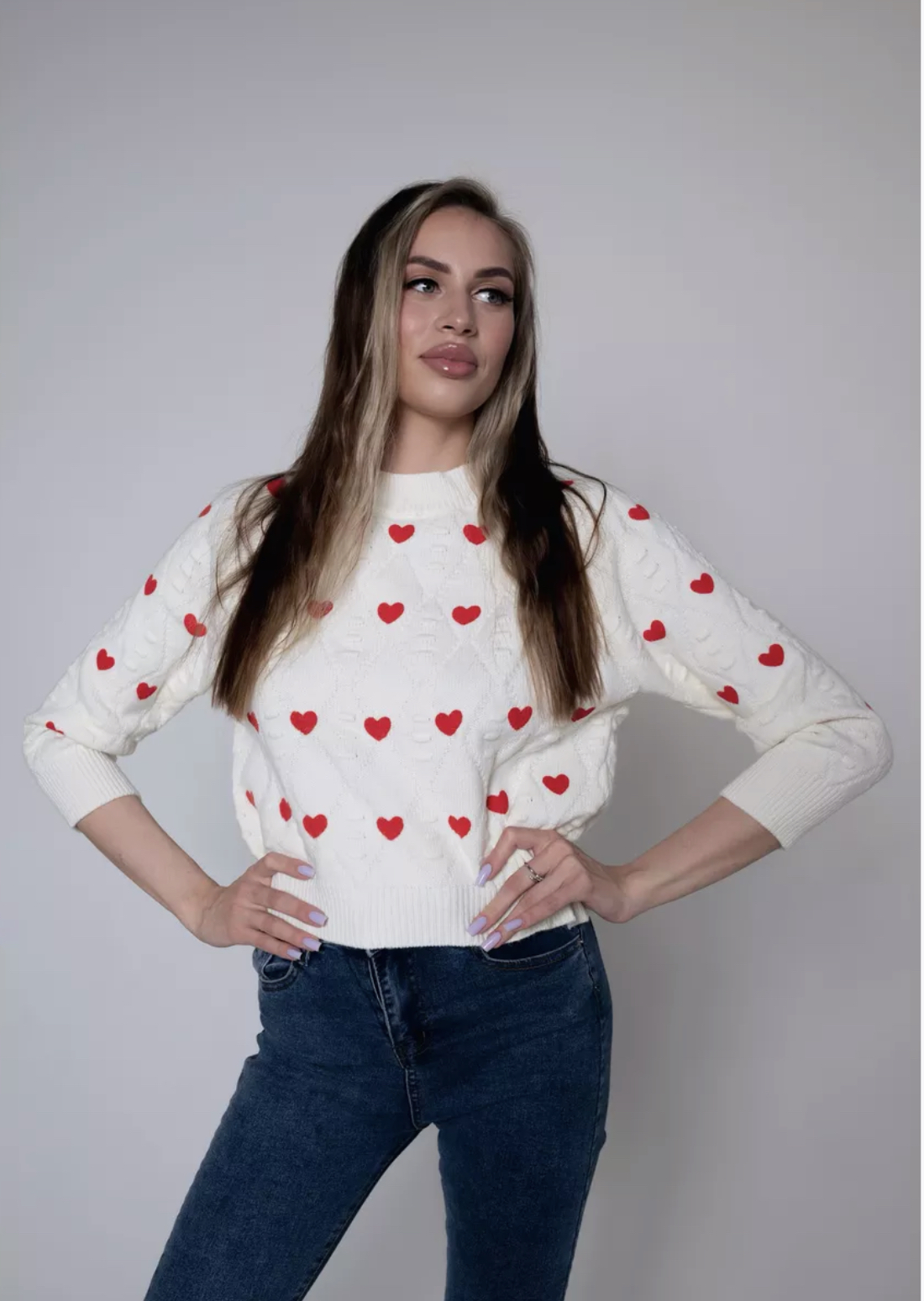 

Джемпер женский ELEGANT WOMEN. сердечки белый 42-46 RU, сердечки